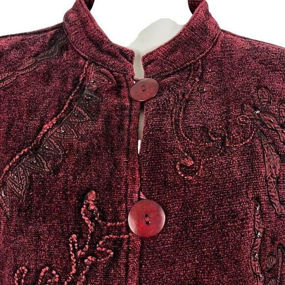 Flashback Burgundy Velvet Beaded Embroidered Whimsigoth Jacket Vintage Womens M - Picture 5 of 16